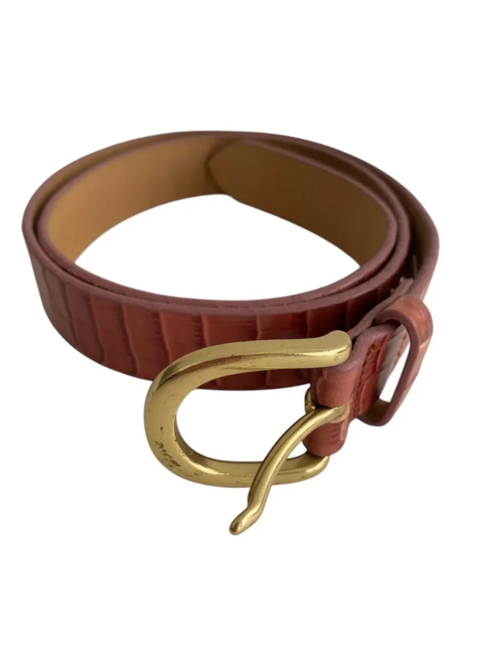 J. Crew Embossed Croc Pink Leather Belt S - Picture 2 of 5